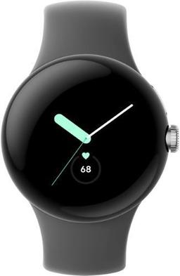 Google Pixel Watch 1 (Bluetooth + LTE) - 32GB - 30.4mm - Polished Silver Stainless Steel Case with Charcoal Fluoroelastomer Active Band