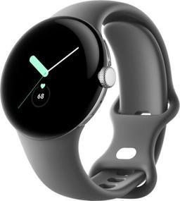 Google Pixel Watch 1 (Bluetooth + LTE) - 32GB - 30.4mm - Polished Silver Stainless Steel Case with Charcoal Fluoroelastomer Active Band