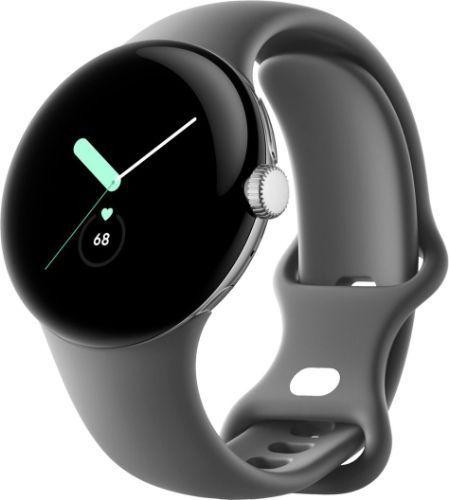 Google Pixel Watch 1 (Bluetooth + LTE) - 32GB - 30.4mm - Polished Silver Stainless Steel Case with Charcoal Fluoroelastomer Active Band