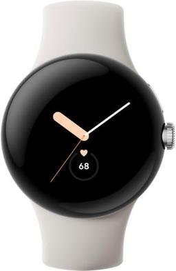 Google Pixel Watch 1 (Bluetooth + LTE) - 32GB - 41mm - Polished Silver Stainless Steel Case with Chalk Fluoroelastomer Active Band