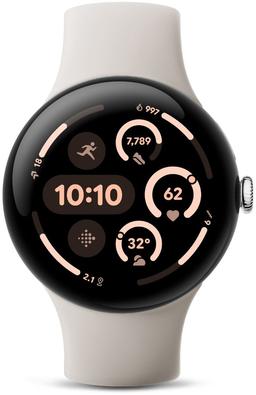 Google Pixel Watch 3 (Bluetooth) - 32GB - 41mm - Polished Silver 100% Recycled Aluminum Case with Porcelain Fluoroelastomer Active Band