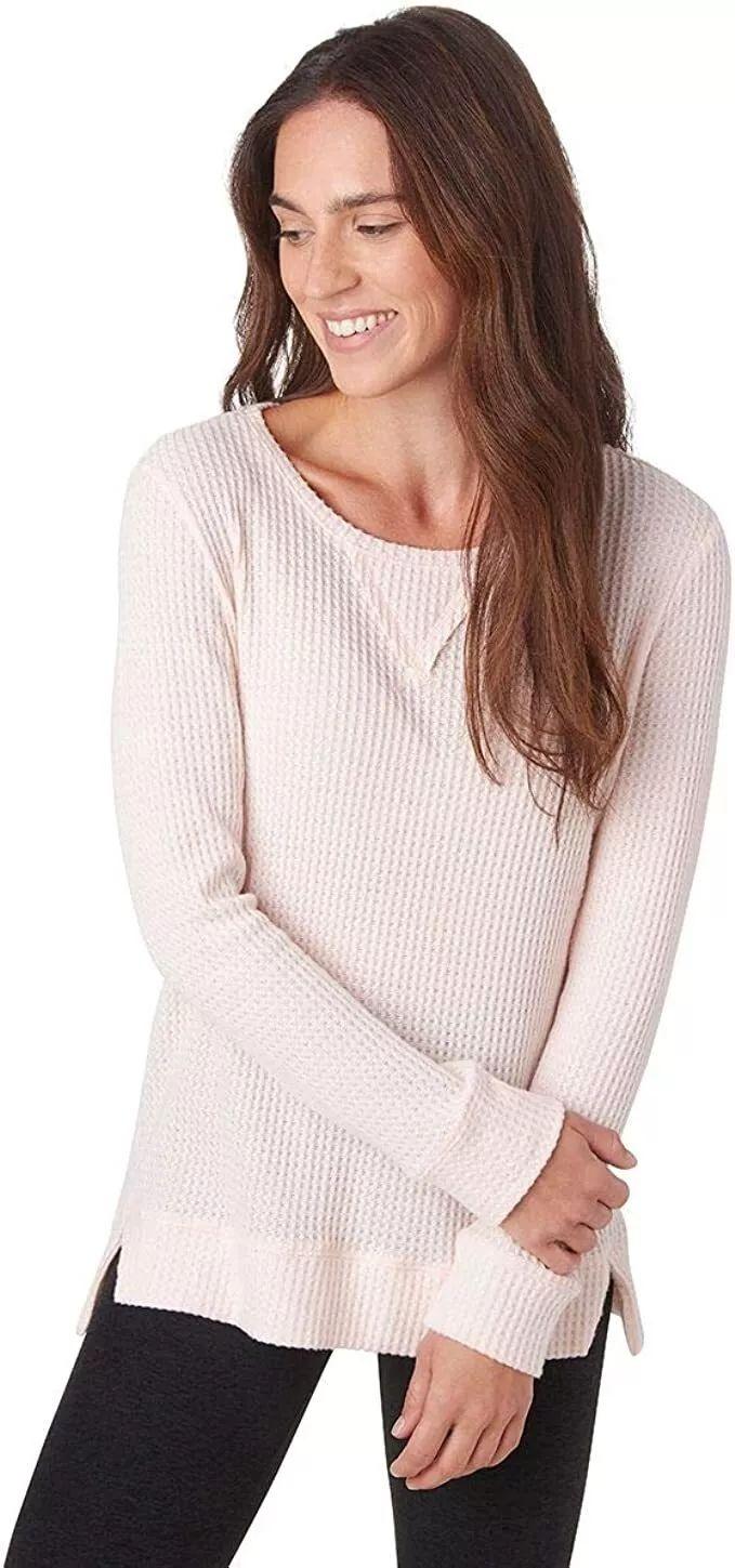 GreenTea  Women's Brushed Waffle Top L - Light Pink - Brand New
