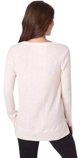 GreenTea Women's Brushed Waffle Top L - Light Pink