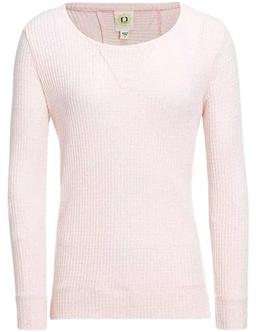GreenTea Women's Brushed Waffle Top L - Light Pink