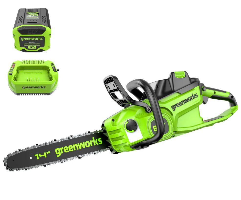 Greenworks  14" 1.2kW Chainsaw with 2.5 Ah Battery & 3 Amp Charger - Green - Excellent