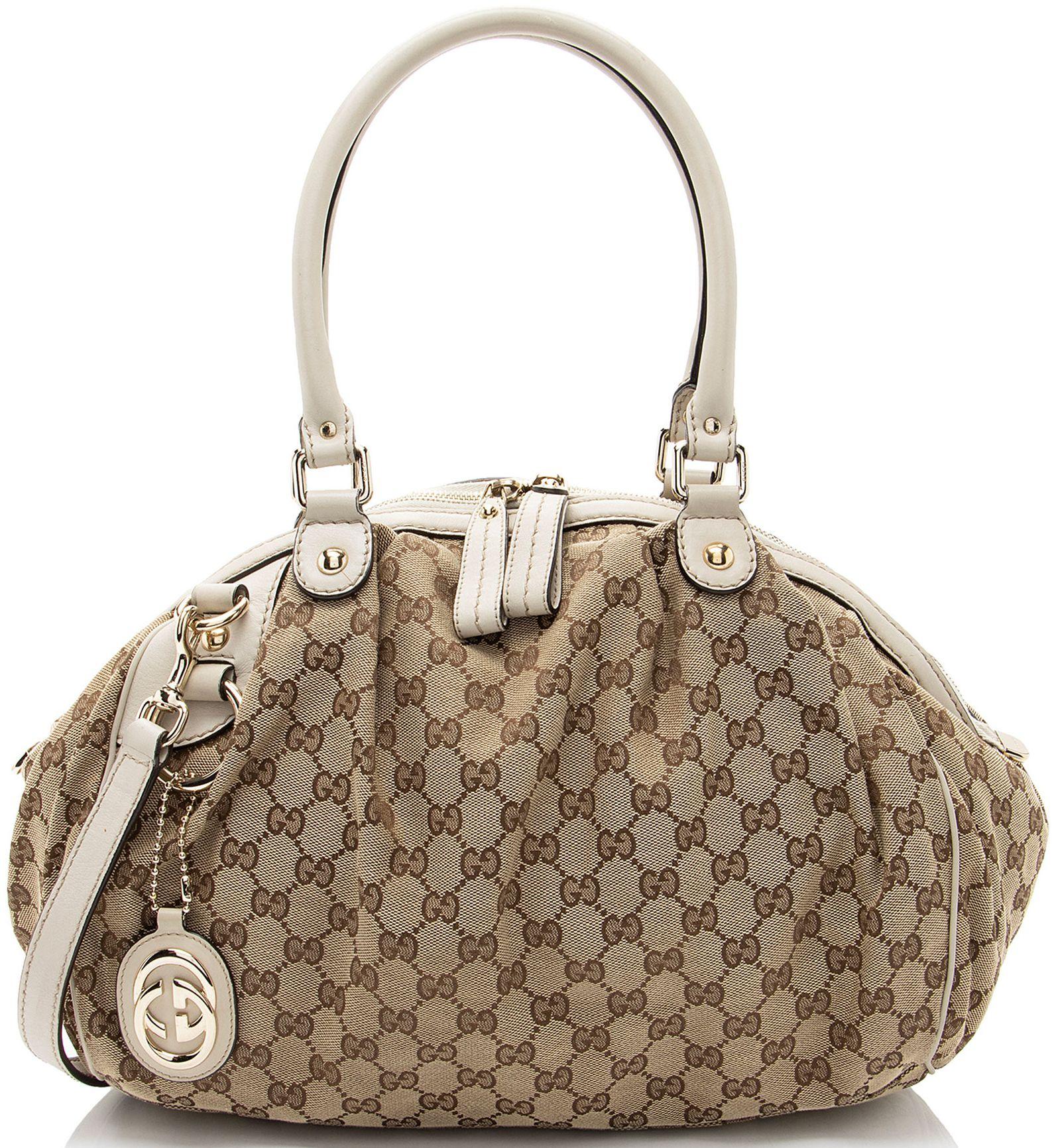 Gucci  GG Canvas Sukey Satchel - Brown/White - Canvas - Good