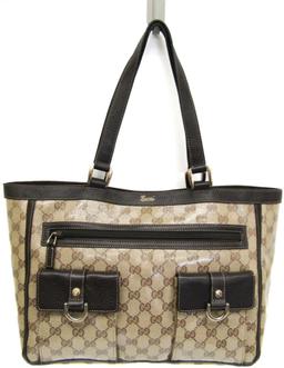 Gucci GG Crystal Leather PVC Tote Bag - Leather - Beige/Dark Brown
