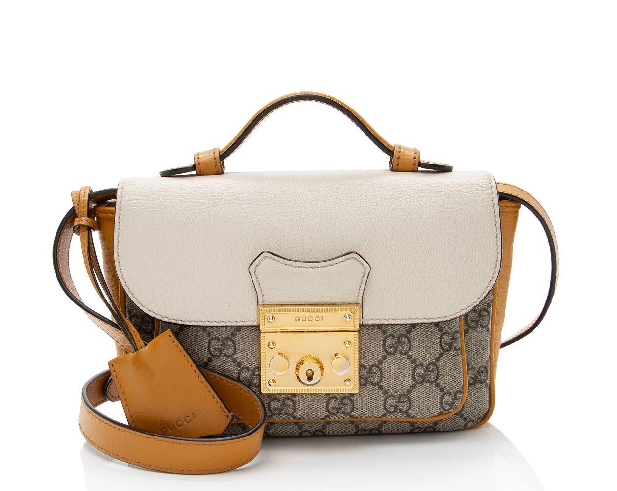 Gucci GG Supreme Leather Padlock Mini Crossbody - Leather - Beige/Brown