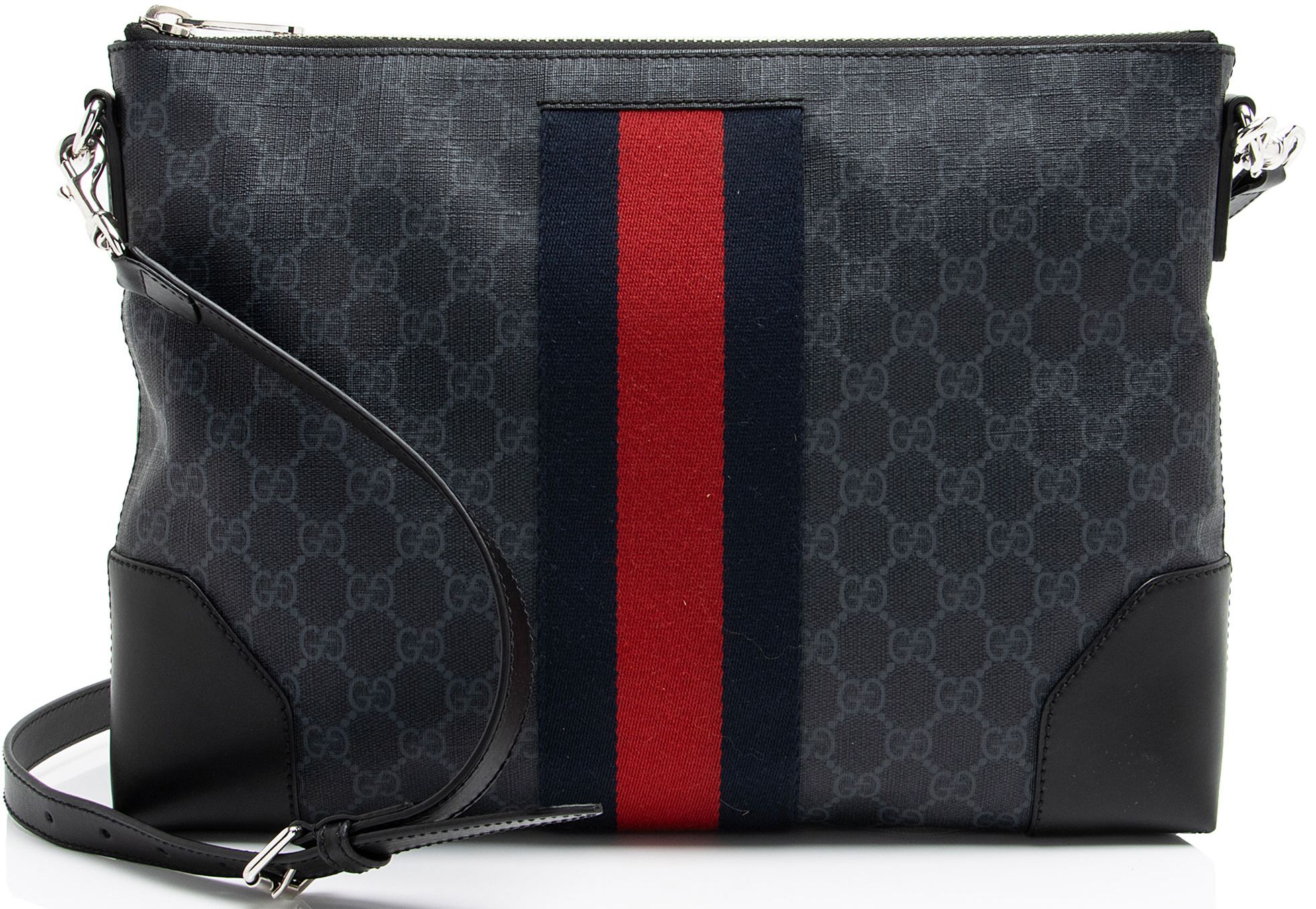 Gucci GG Supreme Web Flat Square Messenger - Coated Canvas - Black