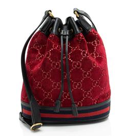 Gucci GG Velvet Web Bucket Bag - Leather - Red/Black
