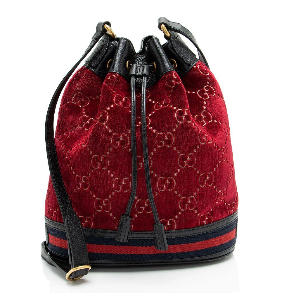 Gucci GG Velvet Web Bucket Bag - Leather - Red/Black