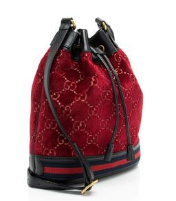 Gucci GG Velvet Web Bucket Bag - Leather - Red/Black
