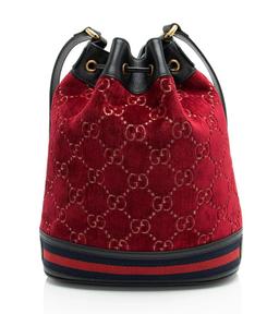 Gucci GG Velvet Web Bucket Bag - Leather - Red/Black