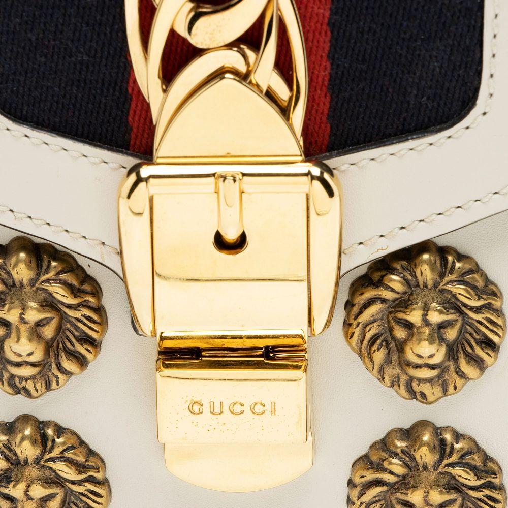 Gucci Leather Animal Studs Sylvie Mini Satchel - Leather - White