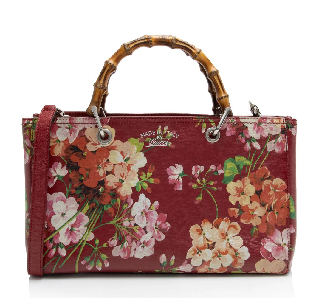 Gucci Leather Bamboo Blooms Medium Shopper Tote - Leather - Multicolor/Red