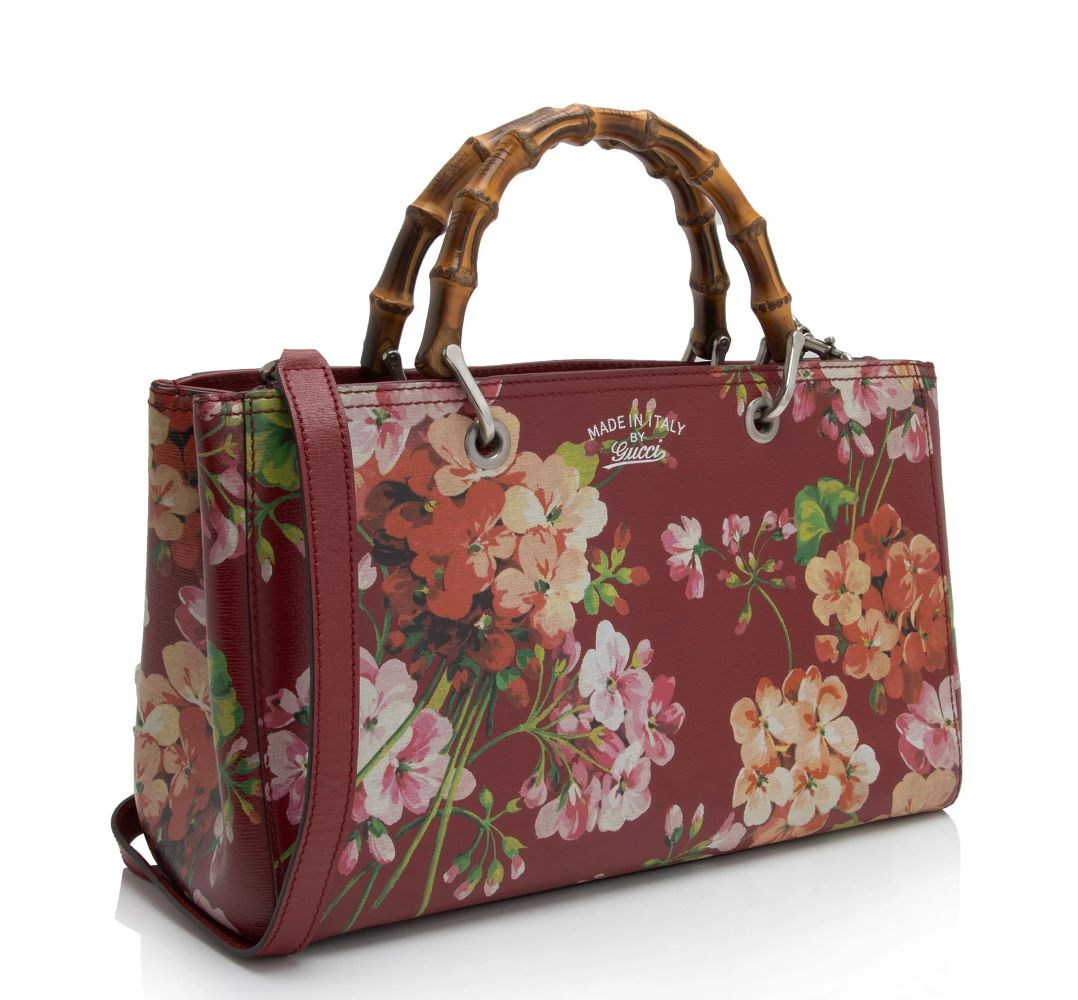 Gucci Leather Bamboo Blooms Medium Shopper Tote - Leather - Multicolor/Red