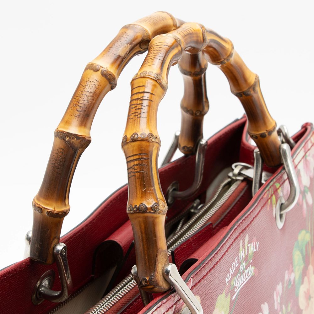 Gucci Leather Bamboo Blooms Medium Shopper Tote - Leather - Multicolor/Red