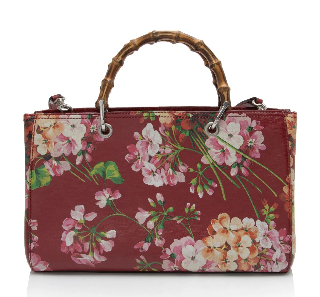Gucci Leather Bamboo Blooms Medium Shopper Tote - Leather - Multicolor/Red