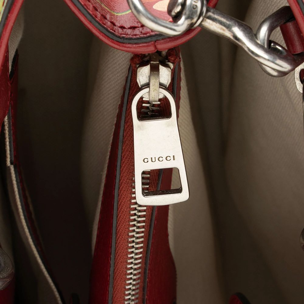 Gucci Leather Bamboo Blooms Medium Shopper Tote - Leather - Multicolor/Red