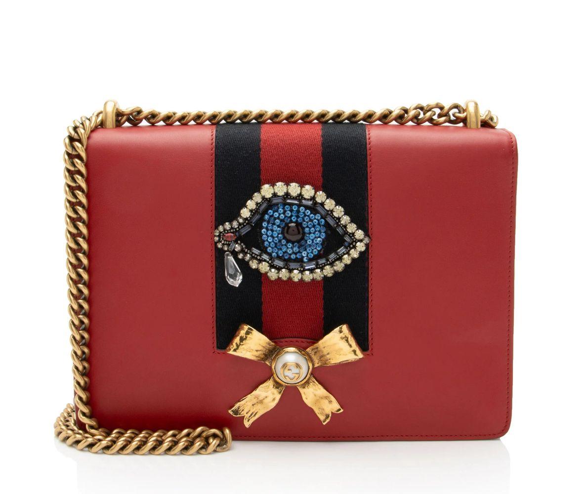 Gucci Leather Evil Eye Chain Medium Shoulder Bag - Leather - Red