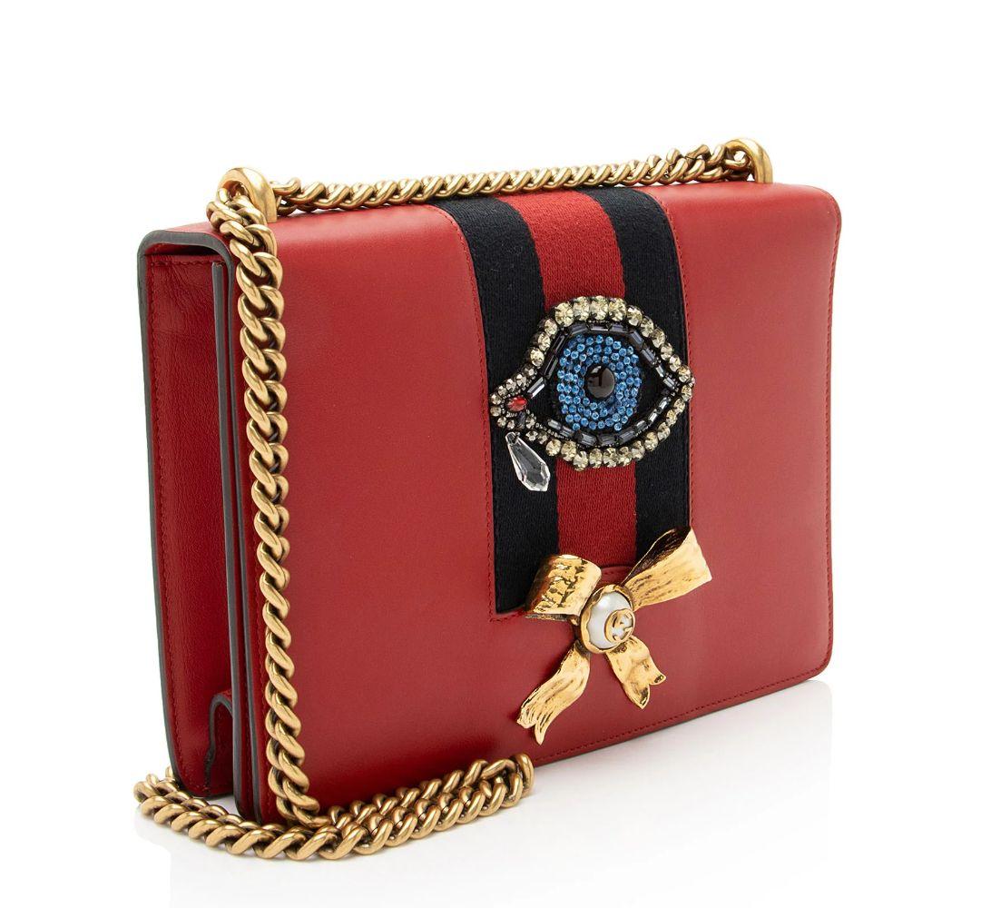 Gucci Leather Evil Eye Chain Medium Shoulder Bag - Leather - Red