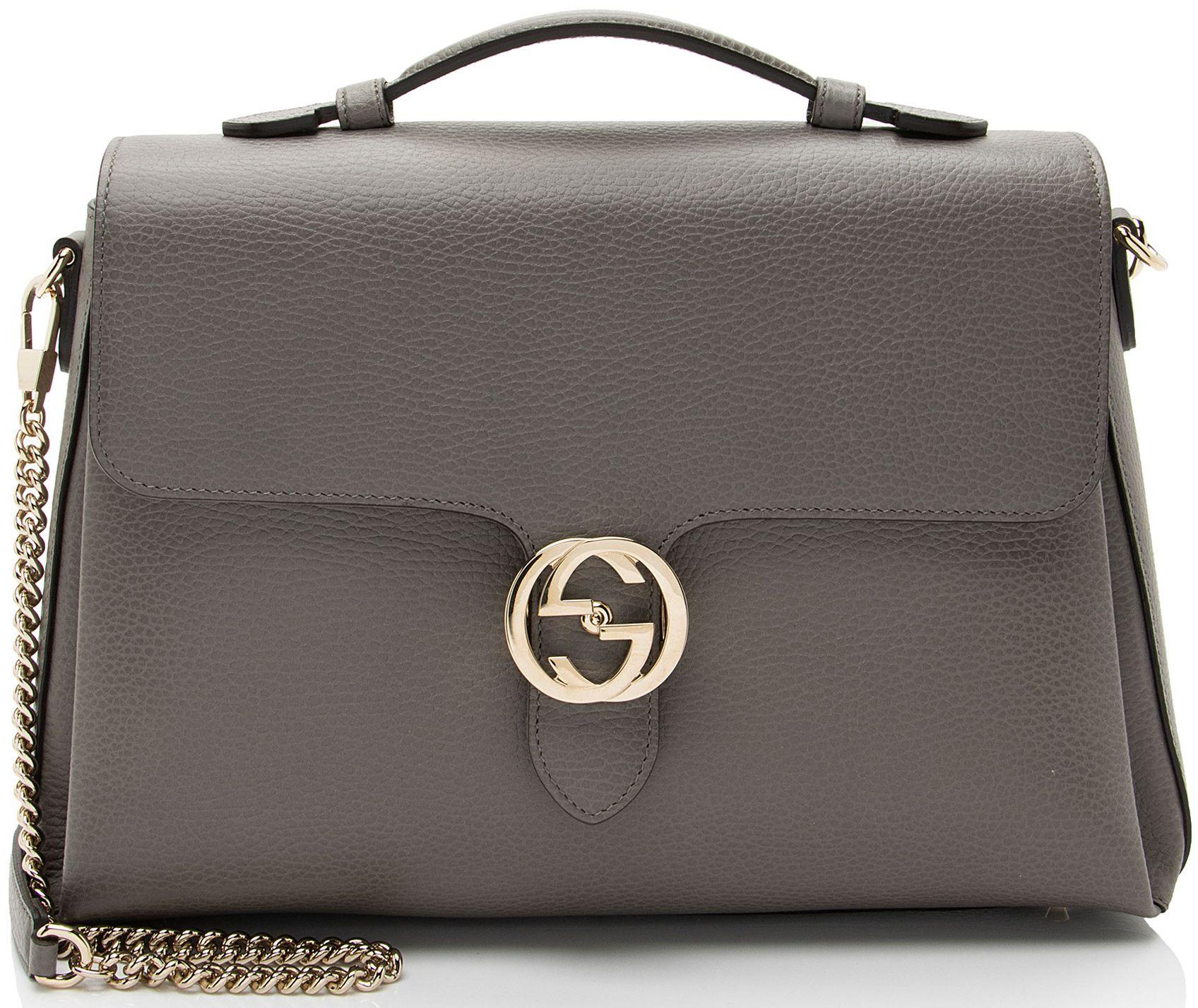 Gucci  Leather Interlocking G Medium Top Handle - Grey - Leather - Excellent