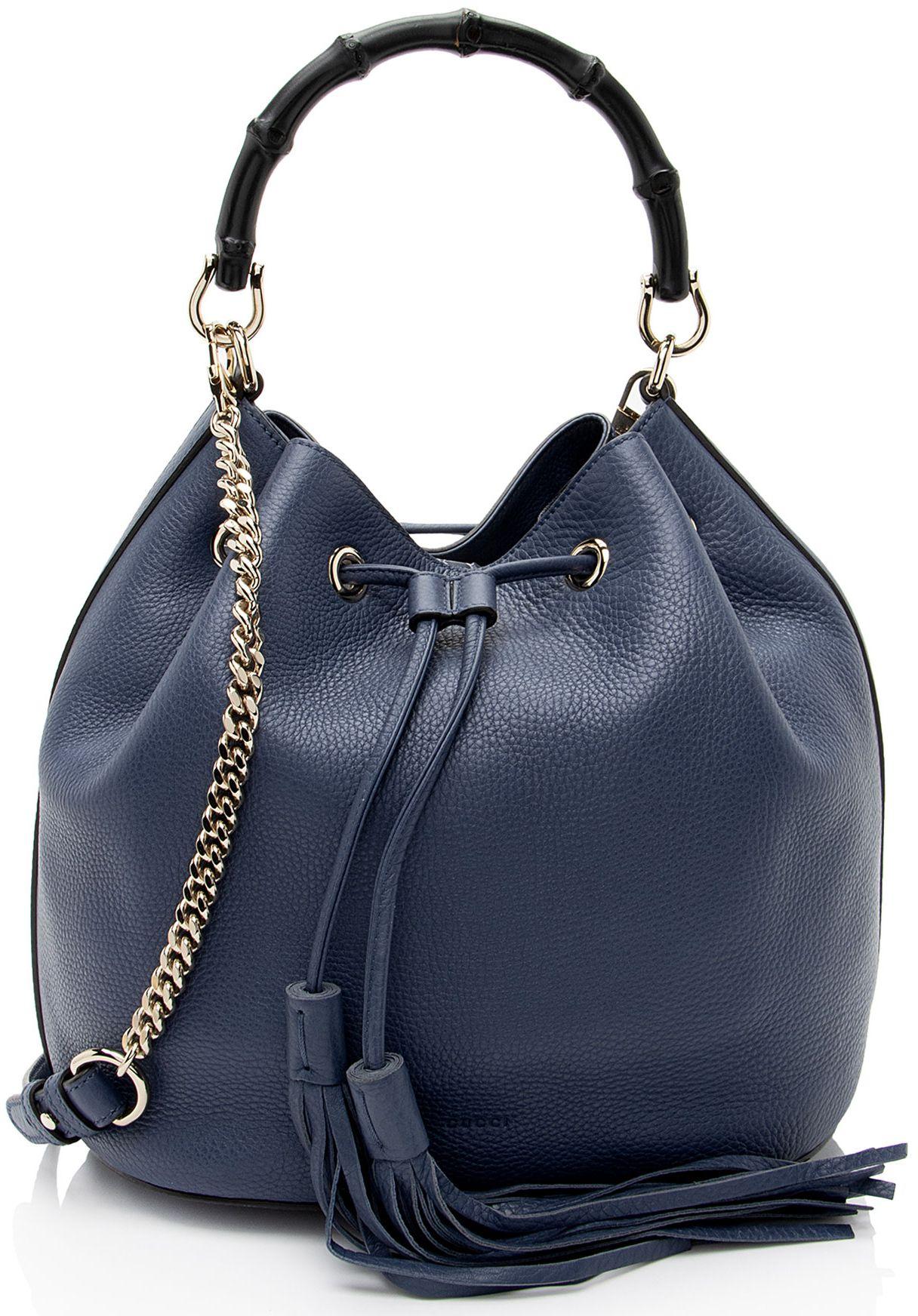 Gucci  Leather Miss Bamboo Bucket Bag - Blue - Leather - Excellent