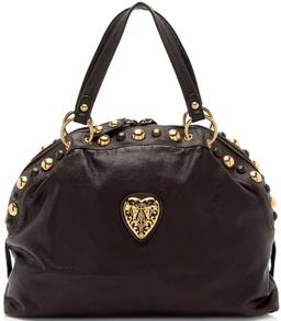 Gucci Leather Studded Babouska Dome Satchel - Leather - Brown