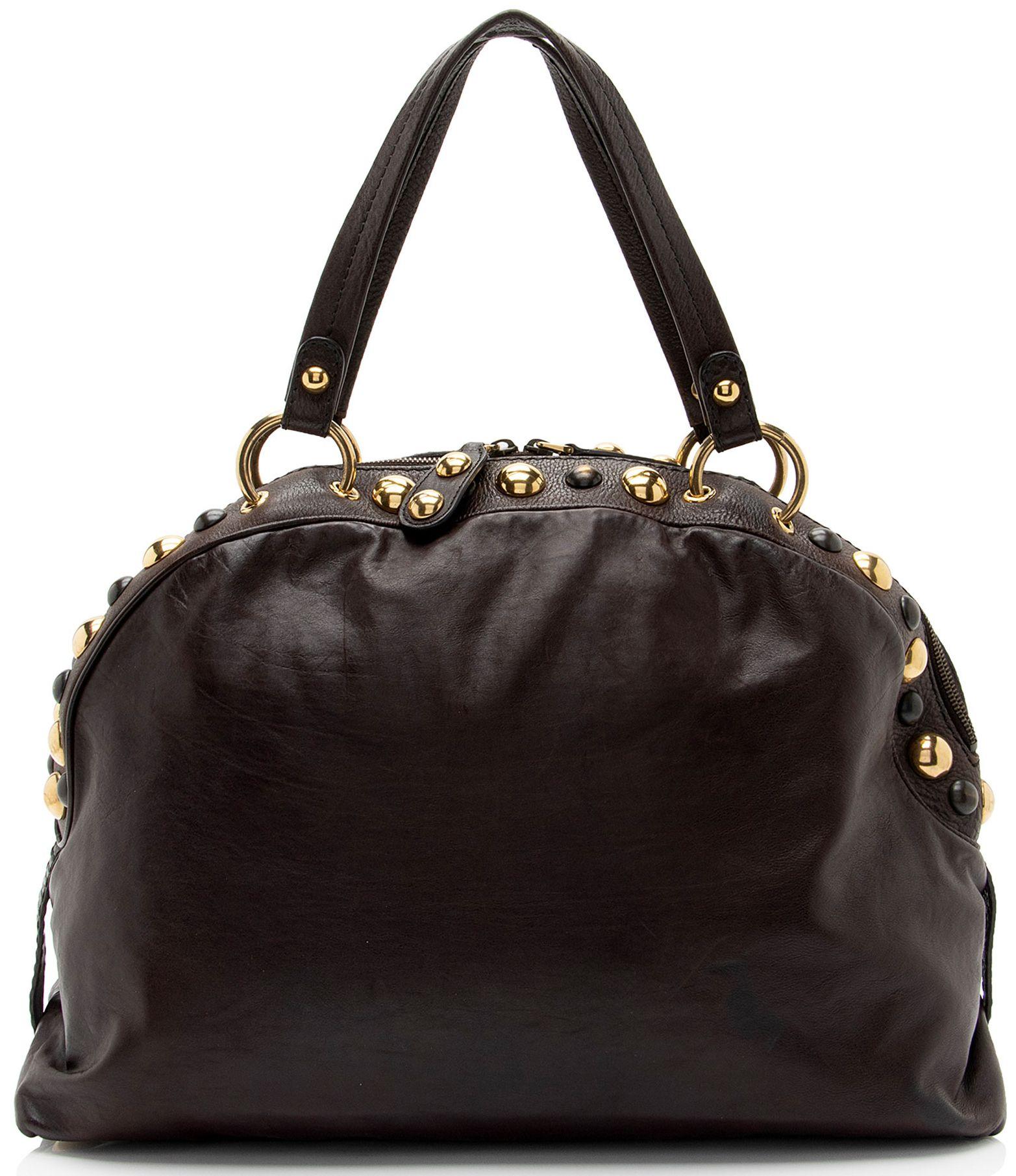 Gucci Leather Studded Babouska Dome Satchel - Leather - Brown