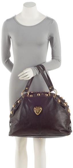 Gucci Leather Studded Babouska Dome Satchel - Leather - Brown