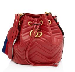 Gucci Matelasse Leather GG Marmont Bucket Bag - Leather - Red