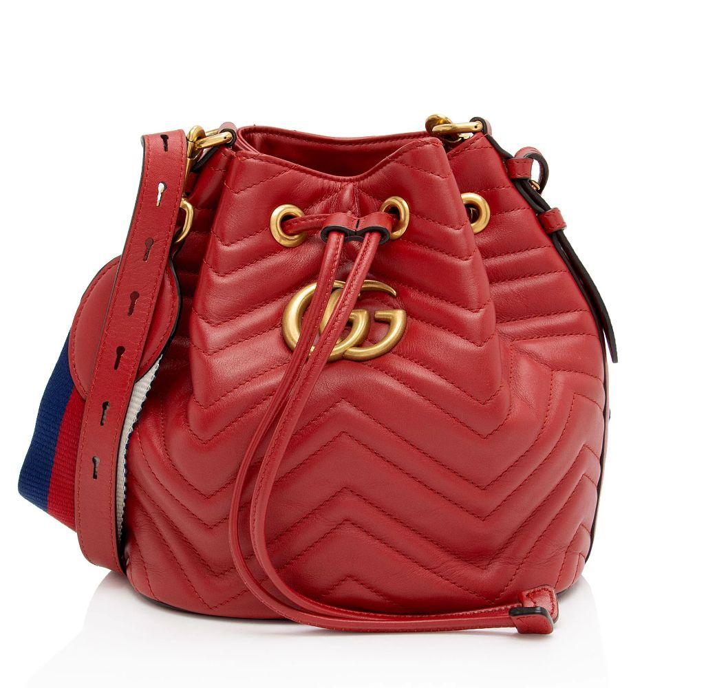 Gucci Matelasse Leather GG Marmont Bucket Bag - Leather - Red