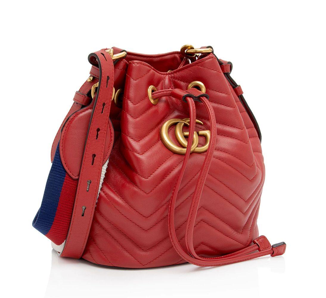 Gucci Matelasse Leather GG Marmont Bucket Bag - Leather - Red