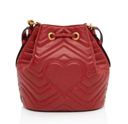 Gucci Matelasse Leather GG Marmont Bucket Bag - Leather - Red