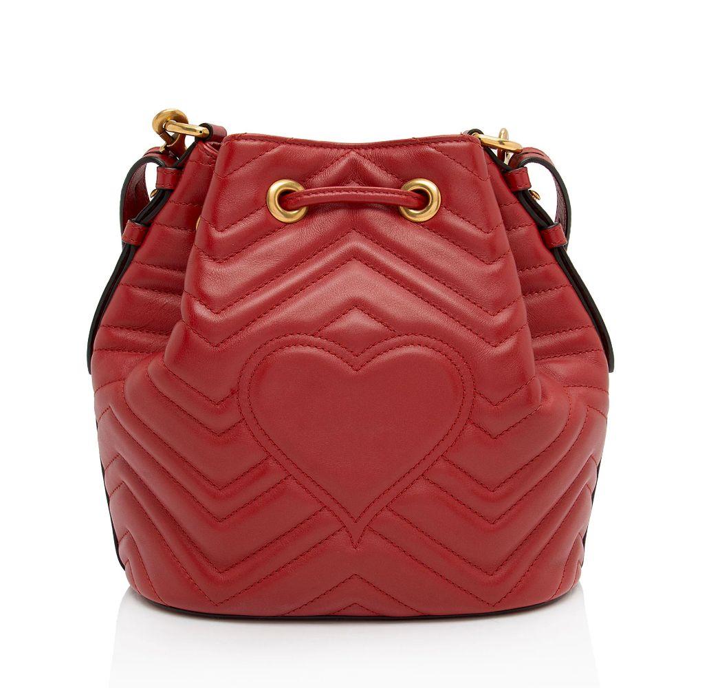 Gucci Matelasse Leather GG Marmont Bucket Bag - Leather - Red