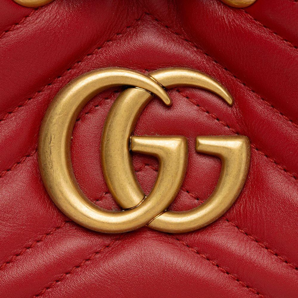 Gucci Matelasse Leather GG Marmont Bucket Bag - Leather - Red