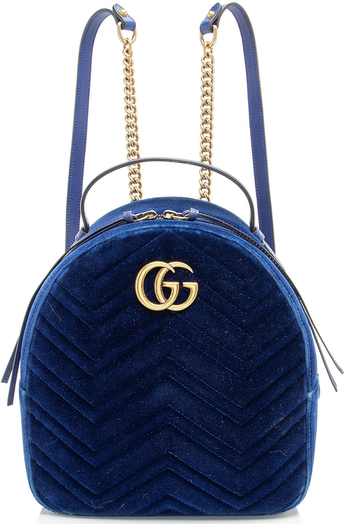 Gucci  Matelasse Velvet GG Marmont Backpack - Blue - Velvet - Excellent