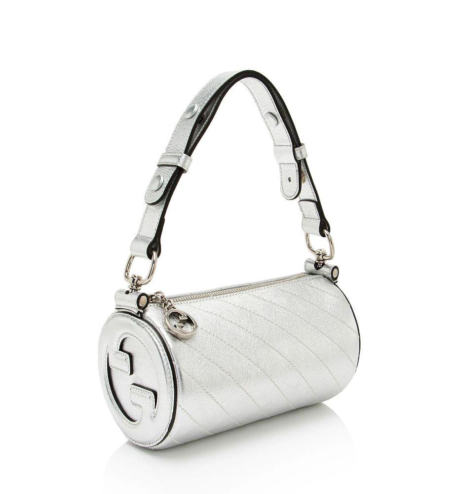 Gucci Metallic Calfskin Blondie Mini Barrel Bag - Calfskin - Silver