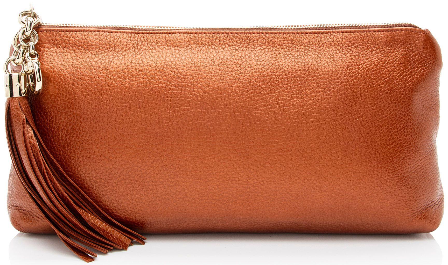 Gucci  Metallic Leather Broadway Tassel Zip Clutch - Orange - Metallic Leather - Excellent