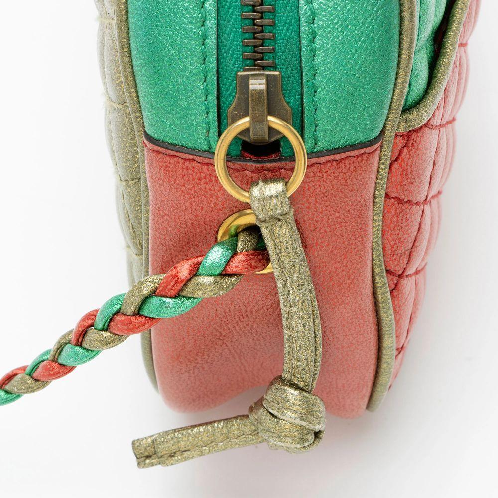 Gucci Metallic Leather Trapuntata Mini Bag - Metallic Leather - Green/Red