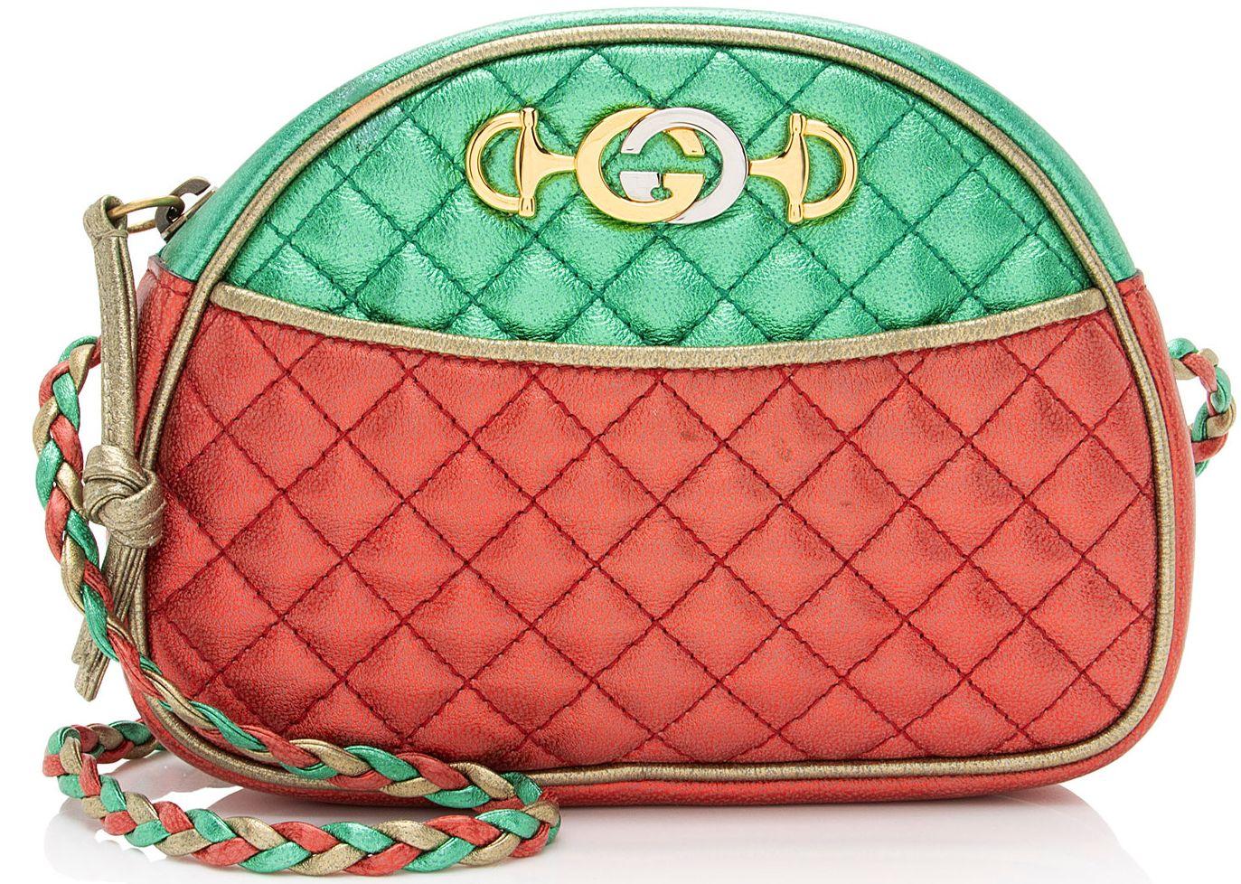 Gucci  Metallic Leather Trapuntata Mini Bag - Green/Red - Metallic Leather - Excellent
