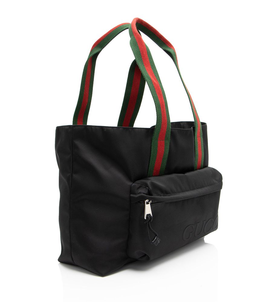 Gucci Nylon Embossed Web Large Tote - Nylon - Black