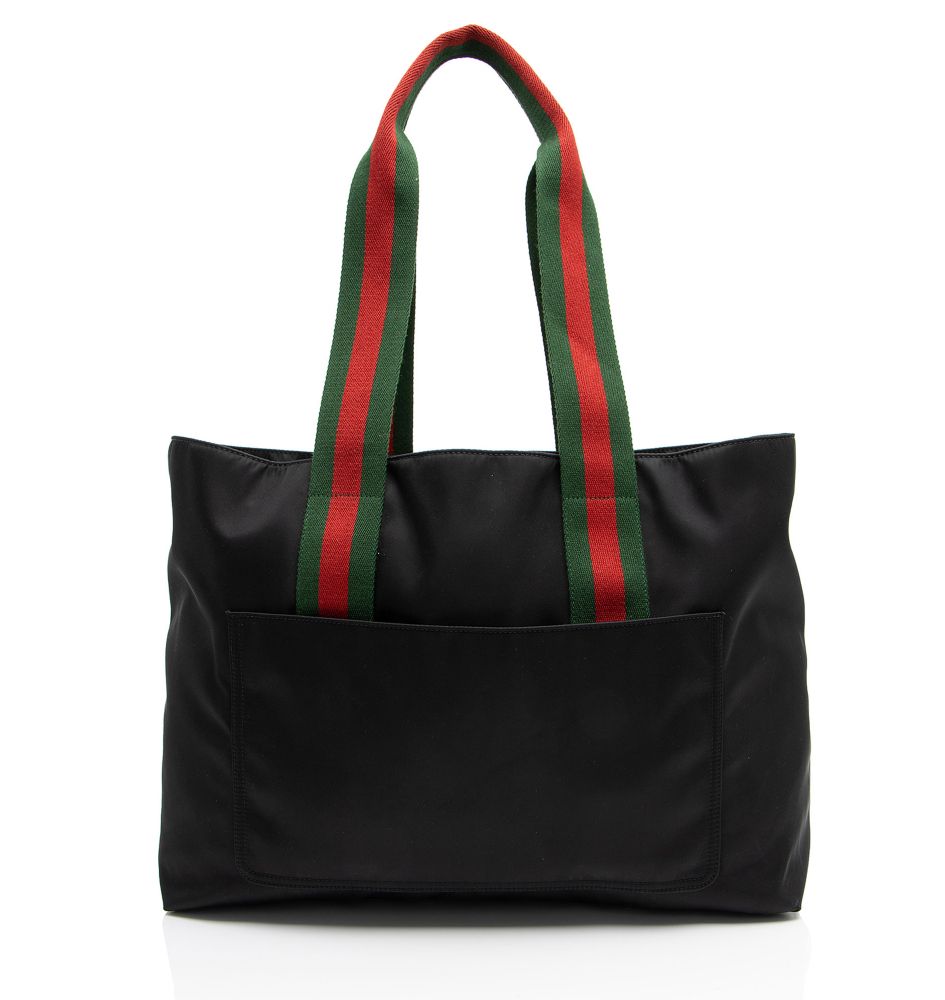 Gucci Nylon Embossed Web Large Tote - Nylon - Black
