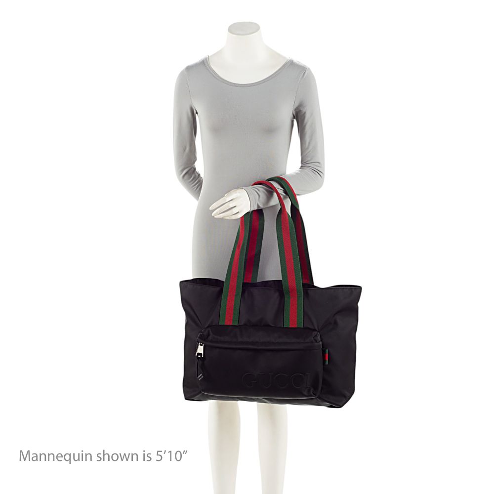 Gucci Nylon Embossed Web Large Tote - Nylon - Black