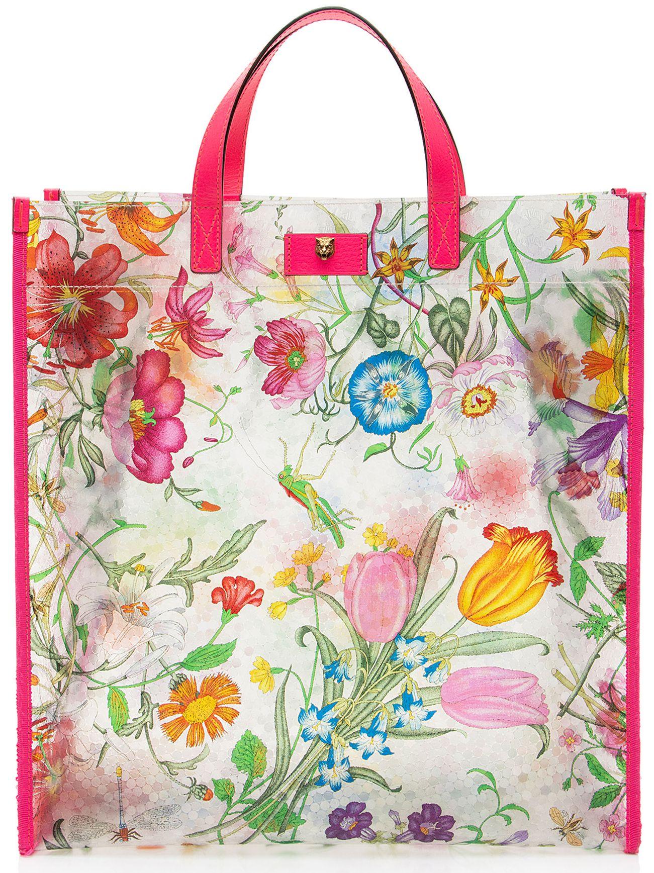 Gucci  PVC Leather Flora Tote - Pink - Leather - Good