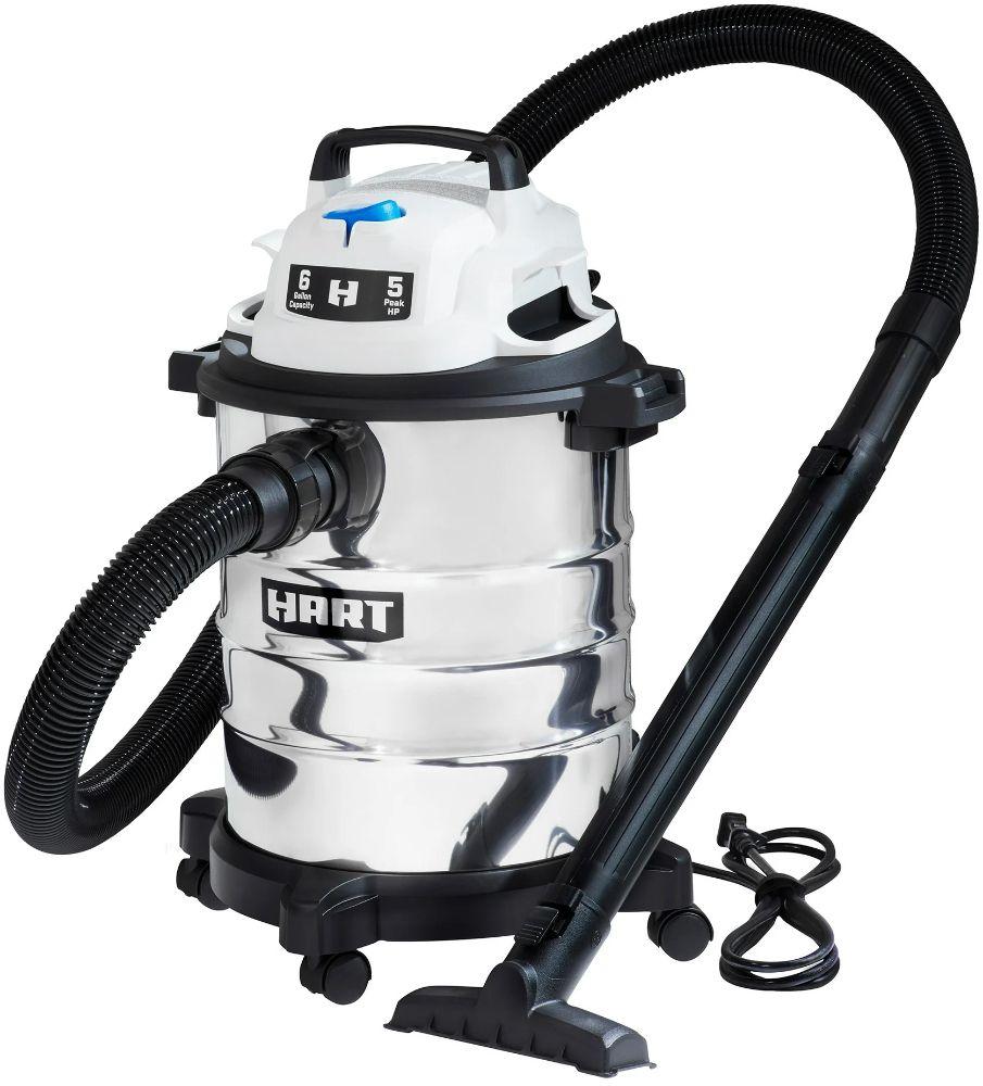 HART  6 Gallon 5 Peak HP Stainless Steel Wet/Dry Vacuum - Stainless Steel - Premium