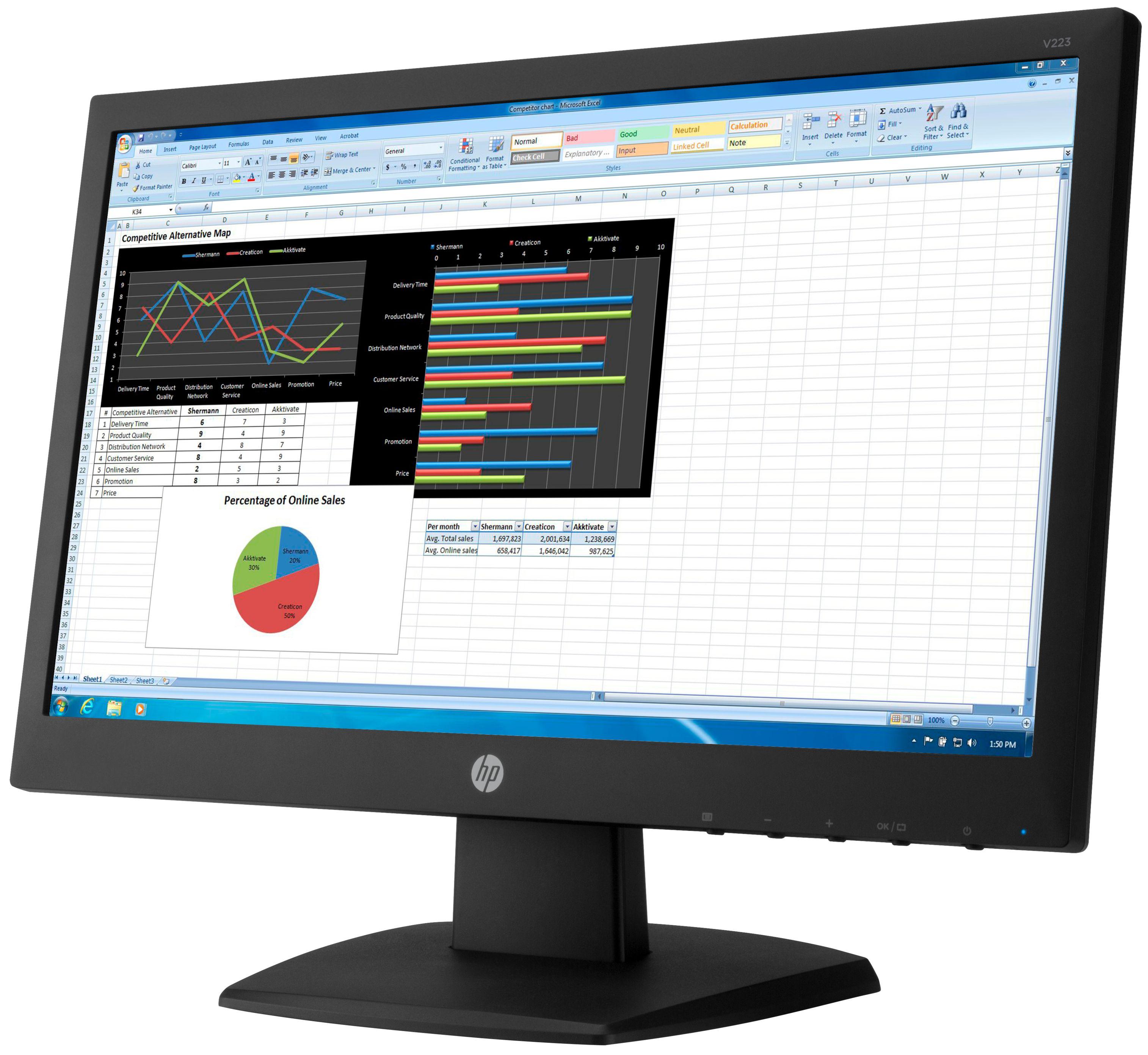 HP Business V223 Monitor 21.5" - Black - 21.5 Inch