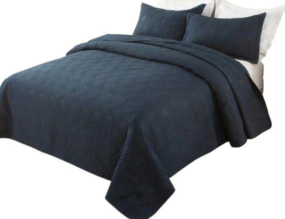 Hygge  Hush Summer Quilt Set Twin Size L Pattern 2 Pieces Quilt Set - Navy Blue - Excellent