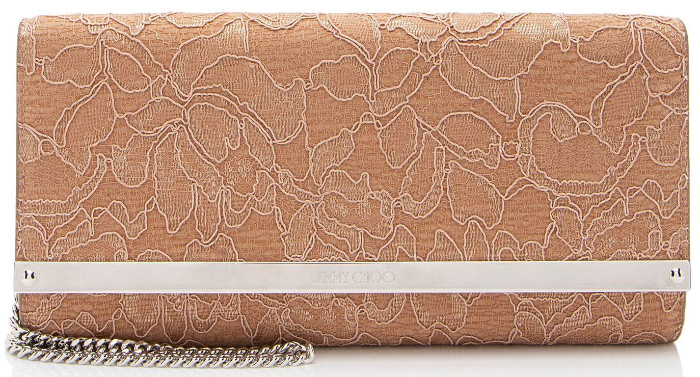 Jimmy Choo  Lace Milla Clutch - Brown/Pink - Lace - Excellent