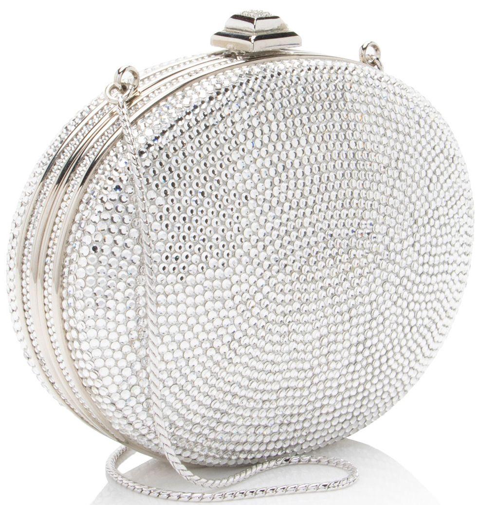 Judith Leiber Crystal Round Minaudiere - Crystal - Silver